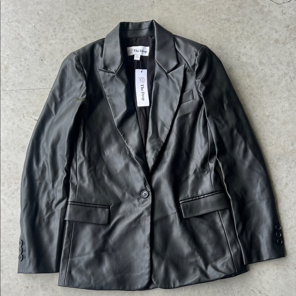 The Drop Women’s Black Anouk Faux Leather Blazer NEW Sz XXS =